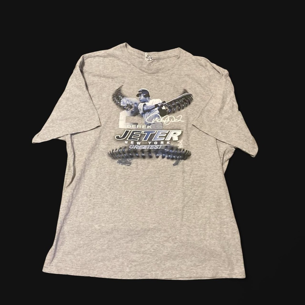 2014 MLB Derek Jeter autograph tee baseball stitch Heather grey XL/22